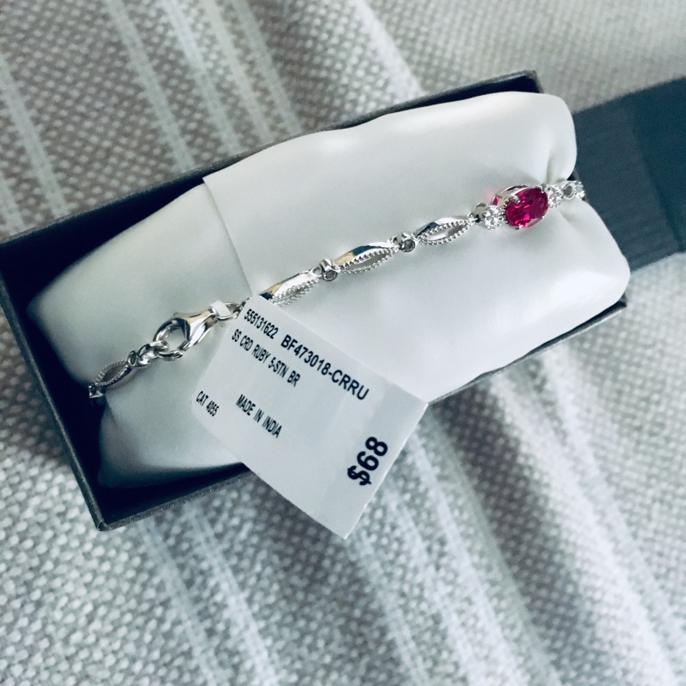Sterling silver cz/ruby bracelet - Picture 2 of 2